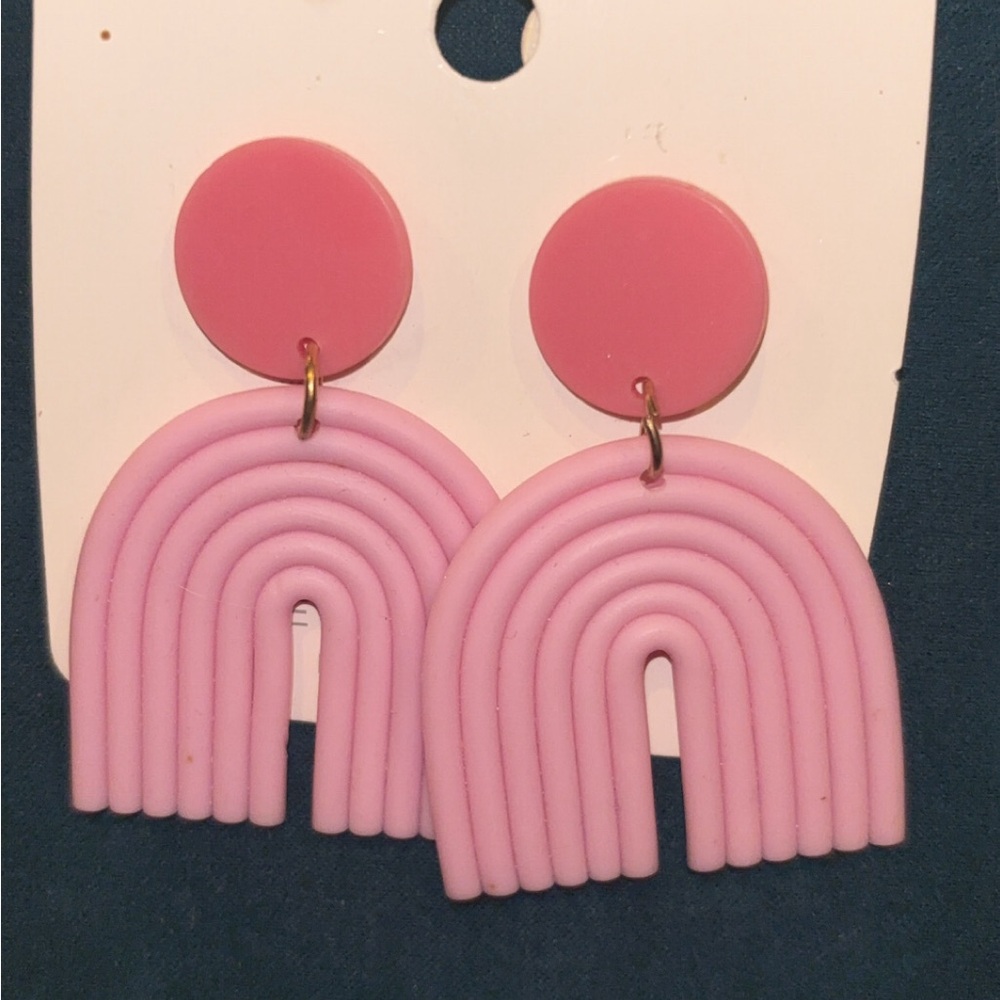 Pink clay arch rainbow earrings